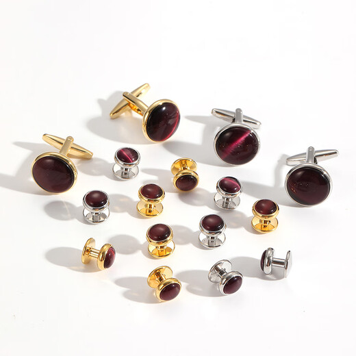 Preferred straight hair cat's eye cufflinks set French cufflinks high-end men's and women's suit shirt buttons men's sleeve nails black + gold 1 piece