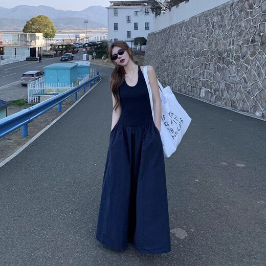 JIOESC吊带挂脖连衣裙女2025夏新款气质法式设计感收腰无袖海边度假长裙 吊带挂脖连衣裙 XL