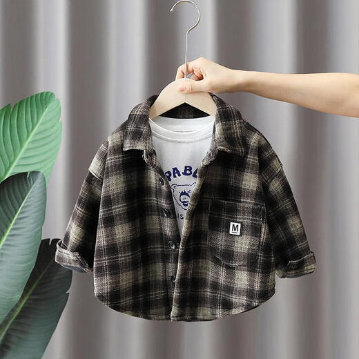 G.duck boys' all-in-one velvet shirt, autumn and winter style, children's velvet plaid thickened jacket, warm street-friendly inner wear in winter, children's shirt, velvet, 80 80, recommended within 75CM