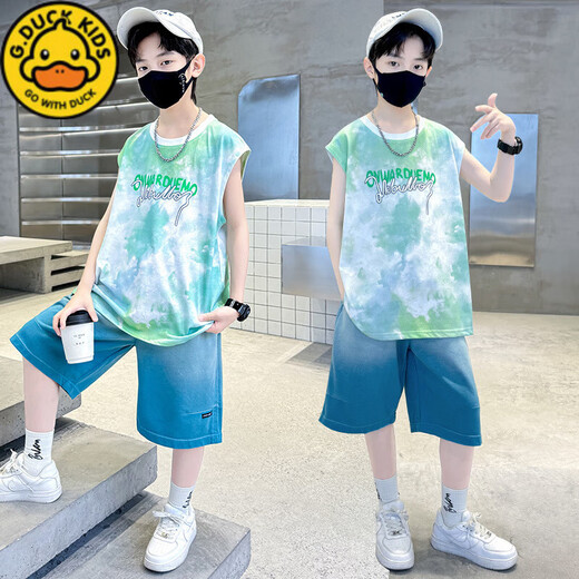 G.DUCKKIDS Children's Clothing Boys Summer Sleeveless Vest Set 2025 New Summer Medium-Grand Children's Boys Sports and Handsome Summer Style TZK693-Blue Set 140 Recommended height 130-140 cm