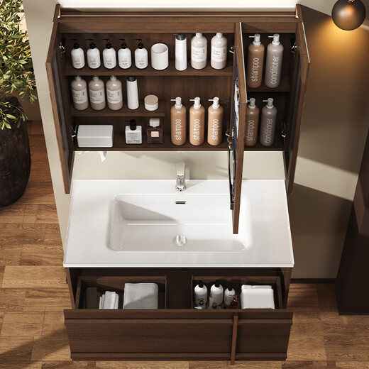 
Ryerte (R/T) bathroom cabinet ceramic integrated basin full-inclusive back panel multi-layer storage smart bathroom medieval style Y1049-80