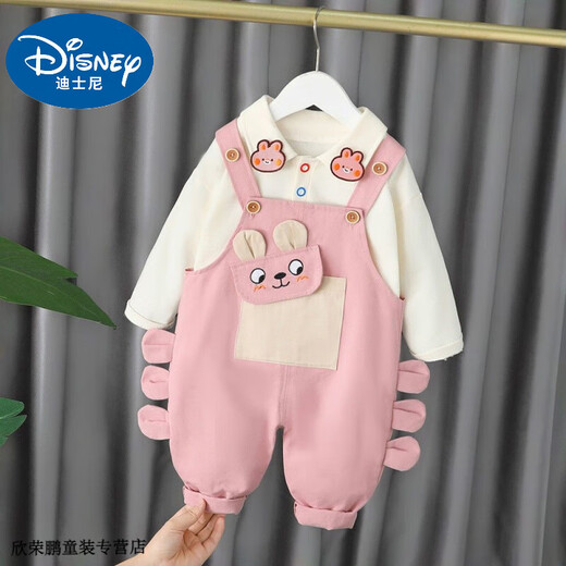 Disney baby girl spring suit girl spring autumn style fashionable 2 children's clothes spring 3 baby overalls children's clothing one year old brown rabbit animal strap long sleeve suit AC 100 recommended 90-100cm 1 and a half years old-2 years old