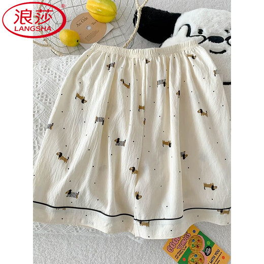LangSha (LangSha) three-piece suit cute puppy pajamas for women in summer short-sleeved cute cartoon cloud cotton high-end summer home clothes JS-9904# Corgi Three-piece suit M code 155-162 Weight 105 Jin [Jin equals 0.5 kg]