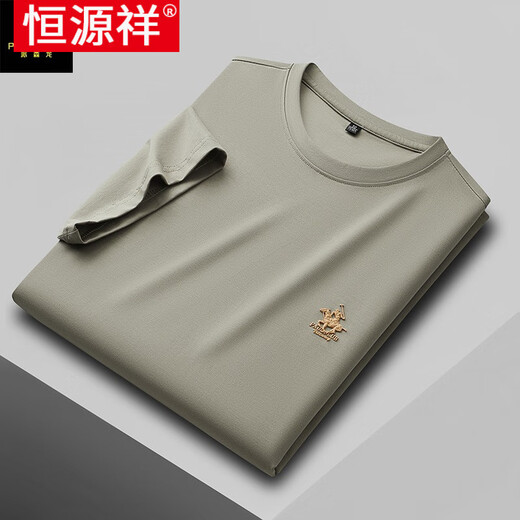 恒源祥2025夏季新款男士T恤圆领休闲宽松绣花纯色打底刺绣体恤上衣 PSL6167-灰色 L