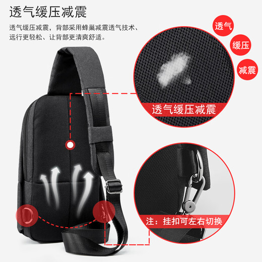 CALCULAT&KEEN胸包男士单肩斜挎包时尚百搭大容量帆布休闲运动包挎包男防泼水 黑灰色
