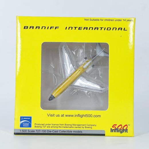 1:500布兰尼夫国际航空波音727-100客机N7271飞机模型合金成品
