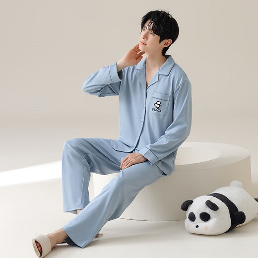 100% coton pur pyjamas de pyjamas et pantalon à manches longues à manches longues pour que les jeunes d'âge moyen et les jeunes sortent de style masculin T16805 [pantalon à manches longues] xl [120-140jin [Jin est égal à 0,5 kg]]]