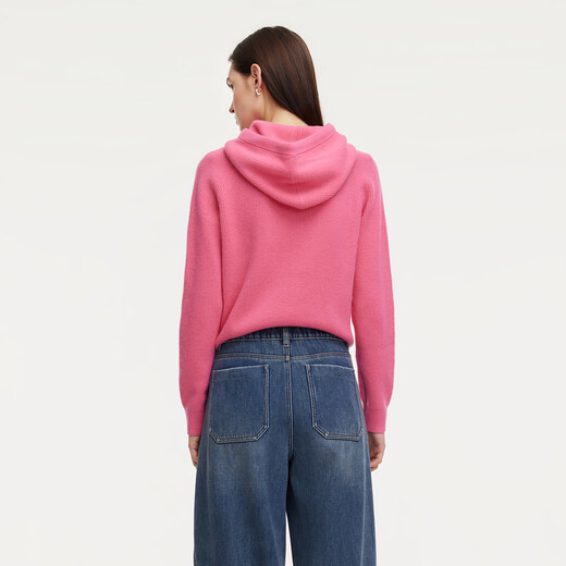 Gloria full wool hooded pullover sweater for women 2025 new winter popular small pullover 1EDJ5J470 35R rose pink XS