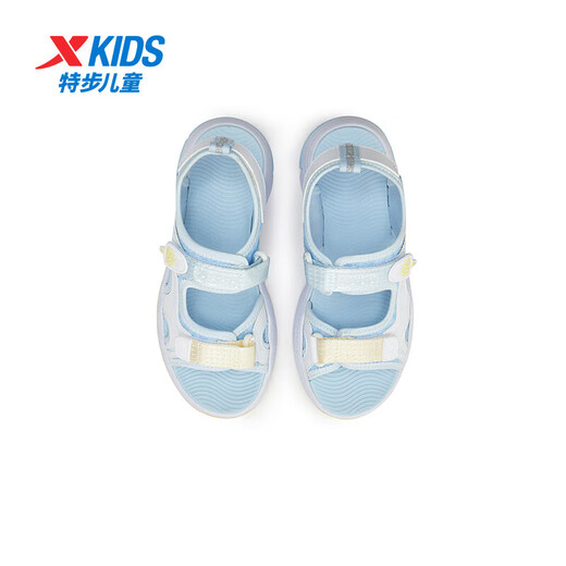 Xtep Children's Beach Shoes Summer Girls Middle and Large Children Velcro Easy to Put on and Take Off Comfortable Breathable Fashion Versatile Sandals New White/Moon Blue 34