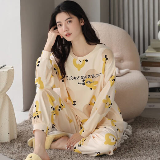 Cooler Zhang Pyjamas für Frauen im Frühling und Herbst reiner Baumwoll-Cartoon Langärmelte Hosen koreanischer lässiger Anzug für Studenten Sommer Herbst und Winter Home Clothing GXT9928 Durchschnittliche Größe Frauen M Größe empfohlen 75-95jin [Jin gleich 0,5 kg]