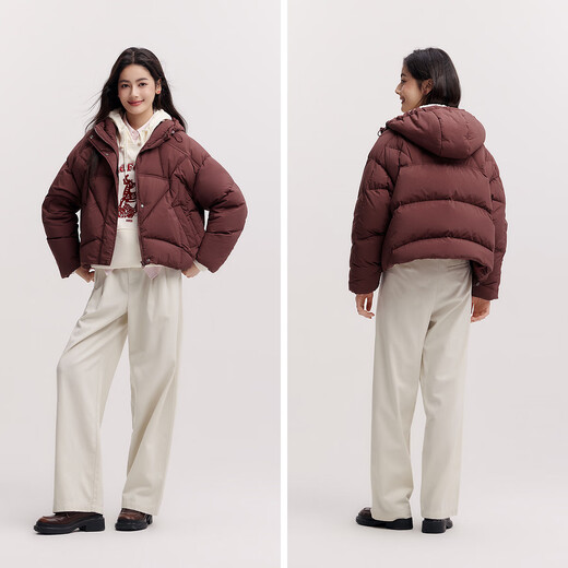 Semir 90 velvet down jacket for women Qiji red coat loose hooded slimming three-proof top 101125113005