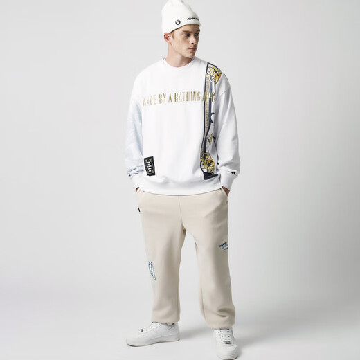 
Aape flagship store men's spring and summer letter embroidery camouflage pattern spliced ​​round neck loose version sweatshirt 3881XXJ BKX_Black S