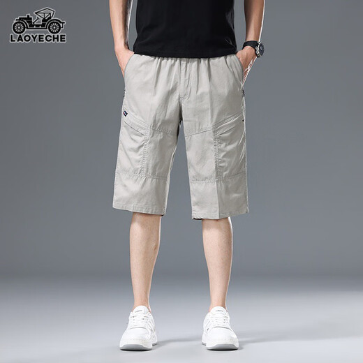 Classic Car Pure Cotton Working Shorts Herren Sommer Neue dünne lose geradlinige Hosen Casual Sports Hosen Männer 9859 Black L 100-120jin [Jin gleich 0,5 kg]