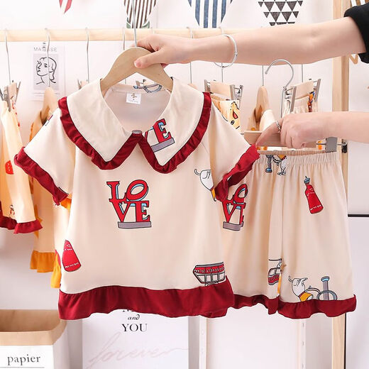 Modal Children's Pyjamas Girls Sommer kurzärmelig dünner Anzug Cartoon süße Prinzessin Baby mittelgroße Kinder Klimaanlegendes Hauskleidung 5012 Kleine gelbe Ente Durchschnitts Größe 12# Empfohlene Höhe 115-125 cm