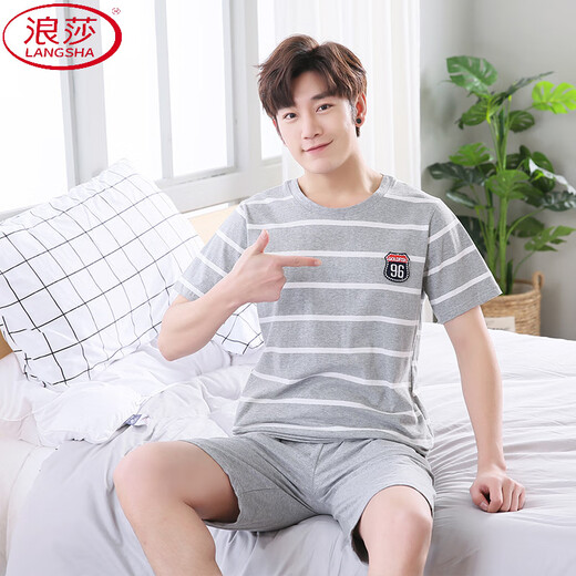 Langsha Summer Men's Pyjamas Cotton Plus Fat plus grande taille Cotton Men's Summer Home Costume à manches courtes Jeunes Coréens Style coréen mince Half manche 9928 # [Shorts à manches courtes] L [Recommandé 90-125Jin [Jin est égal à 0,5 kg]]]