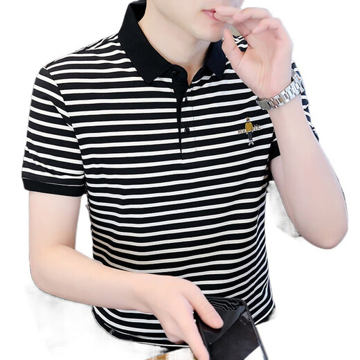 Hailan striped POLO shirt men's short-sleeved POLO shirt Korean style slim ice silk shirt summer trendy brand casual embroidered shirt 6626 gray M (90105Jin[Jin equals 0.5 kg])