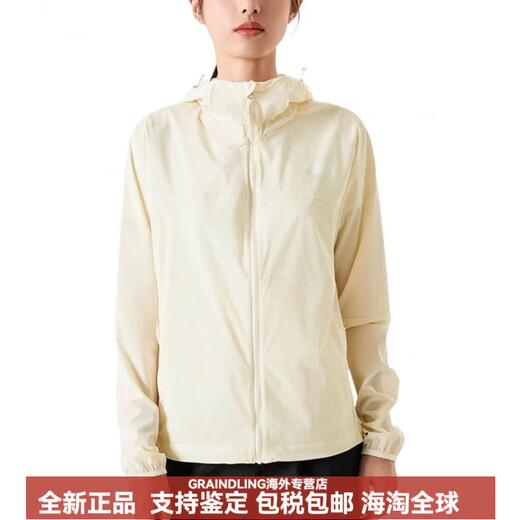 北面（The North Face）SUNSMOOTHlogo连帽拉链舒适轻薄休闲长袖防水防紫外线防晒服女士 米白色 S