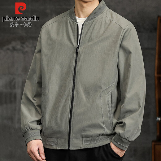 Pierre Cardin Jacket Men's Spring and Autumn Premium Top Baseball Collar Work Jacket Men's Trendy Clothes Gray Green XL