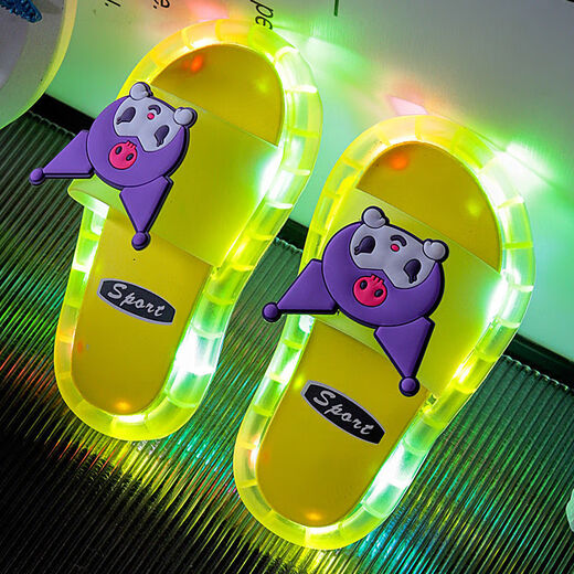 Peta Zero Children's Luminous Sandals Summer Internet Celebrities Light Up Girls Fashionable Outerwear Soft Soled Cute Baby Girls Non-Slip Slippers 2088-Flash Kuromi Pink 26 Size 27 Inner Length 16cm
