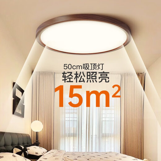 箭牌卧室灯2024年新款简约护眼胡桃木纹中古风led房间吸顶灯 30W 全光谱RA9730CM-精灵版/30W