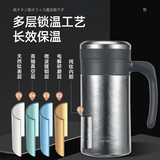 JRINKTEEA日本品牌纯钛保温杯办公杯男茶水分离泡茶杯养生钛杯商务礼品定制 Prometheus钛杯+2小钛杯）450ml