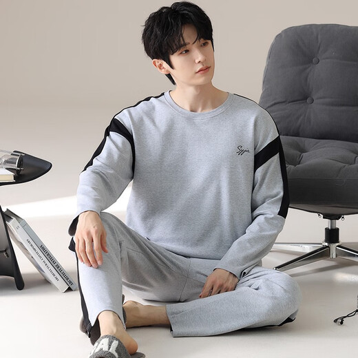 友榕特大码300斤胖子睡衣男士春夏季加肥加大冰丝开衫长袖宽松家居服 qdx9902#套头款 L 建议100-130斤体重