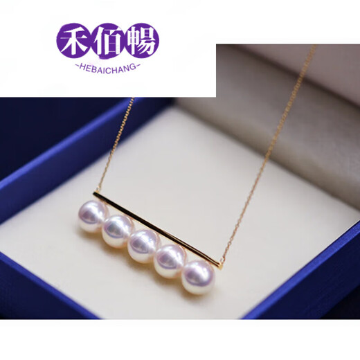 HEBAICHUANG akoya pearl necklace gold balance beam series seawater pearl clavicle chain 18K gold 7 points 58mm