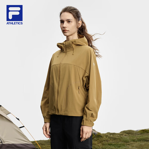 Fila Offizielle Frauenwebende Jacke für Frauen 2025 Herbst Neue Outdoor-Sportarten Einfacher loser Kapuze-Top Urdu Khaki-DK M 165/84a/m