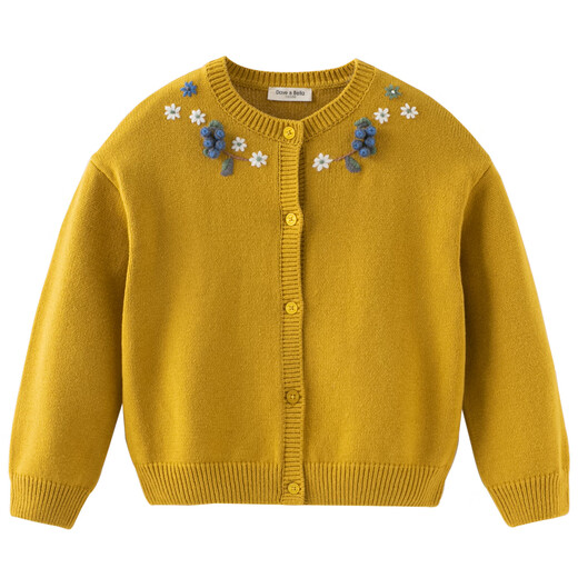 David Bella (Dave/Bella) Kinderpullover-Strickjacke 2025 Herbst neue Mädchen Strickjacke modische kleine Mädchen Top Medium großer Kindermantel Senf gelb [Spot] 110 cm (empfohlene Höhe 100-110 cm)