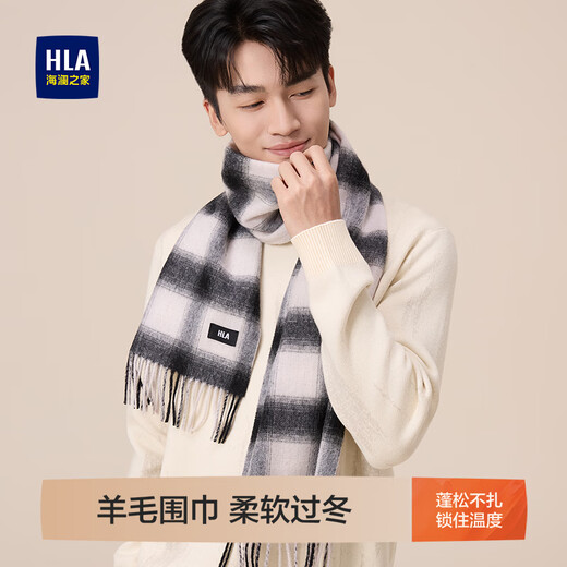 Heilan House Sheep Wool Men's Scarf Autumn and Winter Warm, Cold and Windproof Comfortable Gift Box Women's Plaid Fashion Trend Scarf Black and Gray Plaid