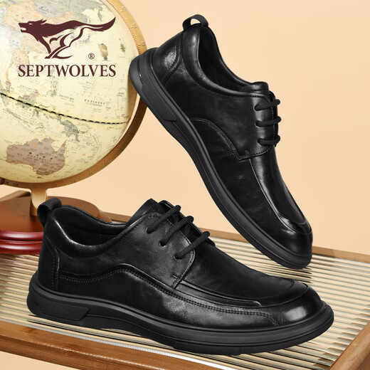 Septwolves Leather Shoes Men's Winter New Non-Slip First Layer Cowhide Casual Shoes Versatile British Style Business Formal Leather Shoes Men Black Standard Leather Shoe Size 41