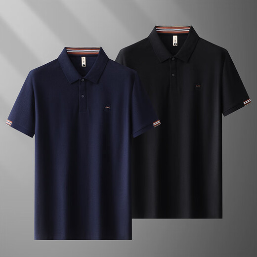 Scarecrow 2025 summer new men's plus-weight plus-size business casual lapel short-sleeved T-shirt 693 black 3XL