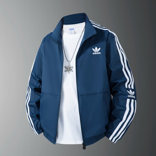 Clover shell toe men and women casual embroidered jacket sports stand collar retro style woven jacket spring autumn winter couple jacket blue XL recommended 125-145Jin Jin equals 0.5 kg