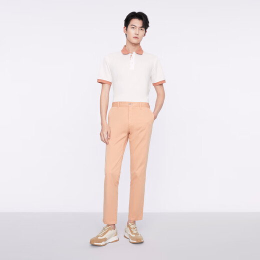 九牧王（JOEONE）【长绒棉|舒适】休闲裤男装25夏季新款意式休闲高弹舒适裤子 修身版+桃橙+HB1CX11762 31 码 170/78A(2.37)尺 79cm