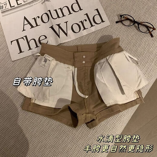 Zhenxiqi's new high-waist elastic tight-fitting butt-hugging shorts for women in summer, slim and versatile, micro-flared casual hot pants, trendy, light khaki, XL, one size too small
