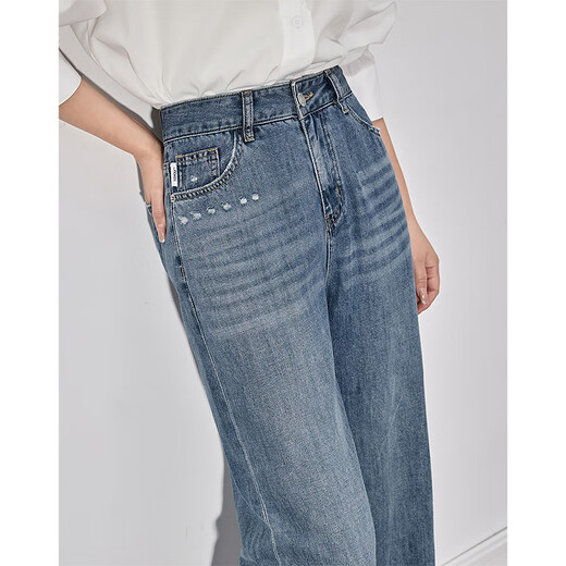 
Chuyu handmade cut-out jeans for women 2025 spring loose straight pants light blue grinding white trousers light blue 29