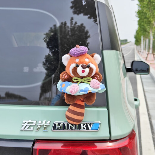 语森忆穿毛衣小熊猫车载挂件玩偶可爱女熊汽车尾部公仔电动车摩托装饰品 排扣蓝毛衣小熊猫 车尾公仔含卡
