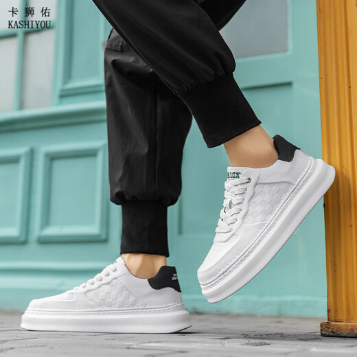 
Kashiyou men's shoes for spring new lightweight thick sole white shoes for men's lightweight and comfortable leather casual shoes sports shoes LC9193 white and black 39