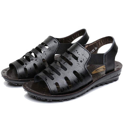 Meister der zulihischen römischen Mutter Sandalen für Frauen, Sommer flache Sohle weicher Sohle nicht rutschernder und älterer Schuhe für Frauen, Fischschuhe, alte Oma Sandalen, Wenzhou Huidong, keine müden Füße, Lochschuhe draußen-schwarze 35 Sandalen für Frauen 2025 Neue Stil