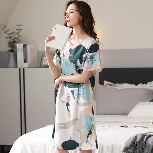 GTYUWVG莫代尔睡裙女短袖薄款夏季2025年新款睡衣裙子夏天妈妈长款连衣裙 hq3527 M