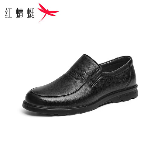 足蜻蜓休闲皮鞋男款爸爸冬季加绒男鞋真皮大码软底中老年防滑鞋子 棕色wta9734 44