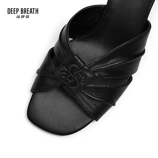 DEEP BREATH Deep Breath Women's Shoes Sheepskin Soft Wrinkled Thick Heels Jingshe Comfortable High Heel Sandals AX14116 Black 35