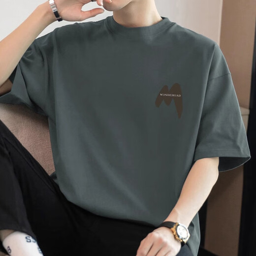 Kazuki Kuraishi Brand à tendance T-shirt à manches courtes en coton lourd pour hommes 2025 Nouveau t-shirt à demi-manche rond haut de gamme d'été pour hommes M09-694 Black S [80-100jin [Jin équivaut à 0,5 kg]]]