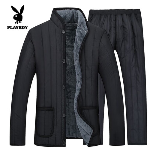 Playboy (PLAYBOY) two-piece set, middle-aged and older men's winter cotton-padded jacket with velvet and thickening, grandpa's cotton-padded jacket, small cotton-padded jacket, cotton-padded jacket liner, official flagship gray fur liner, L Recommended weight (90-110)