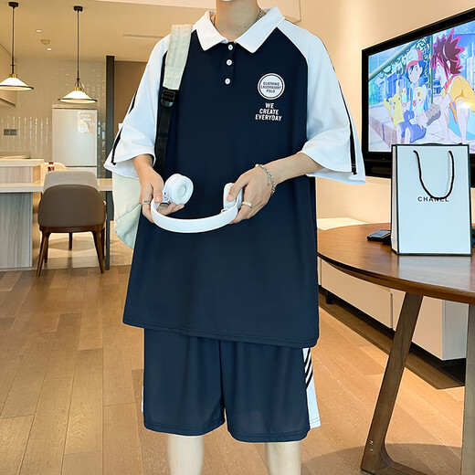 Boledi Teenager Polo-Shirt kurzärmelig T-Shirt 12-15-jährige Jungen Sportanzug 16 Schüler der Junior High School Summer Anzug 6629 Schwarz (Kurzärmel + Shorts) hohe Qualität 165 l (100-125jin [Jin entspricht ca. 0,5 kg]))