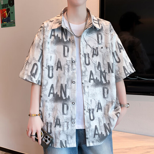 Bailedi summer boys thin short-sleeved shirt high school junior high school students teenagers big children ice silk half-sleeved shirt printed jacket 2504 blue (single shirt) high quality 160 M 80-100Jin Jin is equal to about 0.5 kg