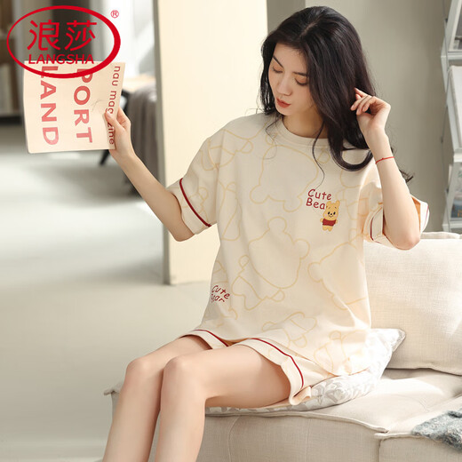 Langsha Light Pajamas de lujo para mujeres en algodón de algodón de verano pantalones cortos de manga corta dulce algodón de algodón informal de ropa para el hogar yx7512 9856 m [80-100Jin [Jin iguala 0.5 kg] desgaste]