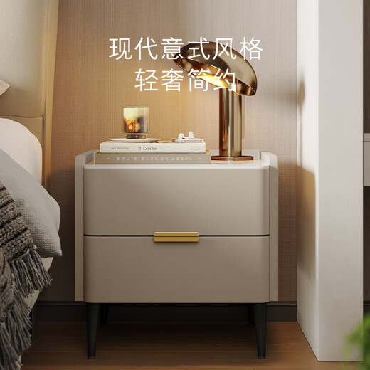 KUKA Schlafzimmer-Nachttisch im italienischen Stil mit zwei Schubladen und Stauraum 7996 Haoyue Weiß + Flaggschiff-Nachttisch aus weißem Schiefer