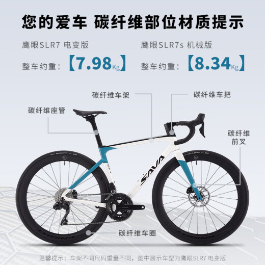 SAVA萨瓦F20二代鹰眼碳纤维公路车24速超轻弯把油碟综合架竞赛自行车 松石绿【R7170电子变速-碳圈】 49XS【160CM-165CM】