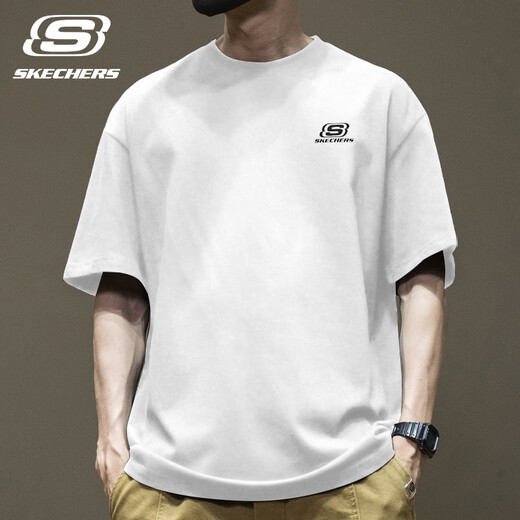 SKECHERS斯凯奇休闲短袖男士夏季跑步户外运动半袖纯棉圆领时尚潮流t恤男 U071-0019亮白色 L /175